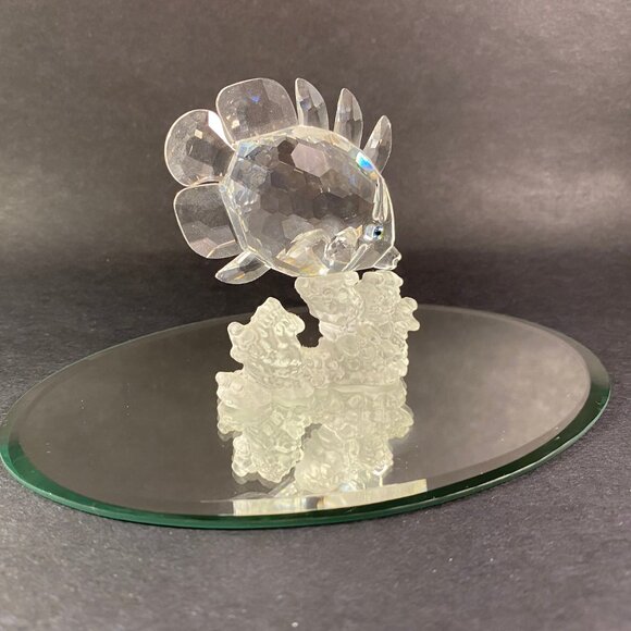 Swarovski large Crystal Butterfly Fish Figurine Clear on Reef W/ display mirror - Picture 5 of 10